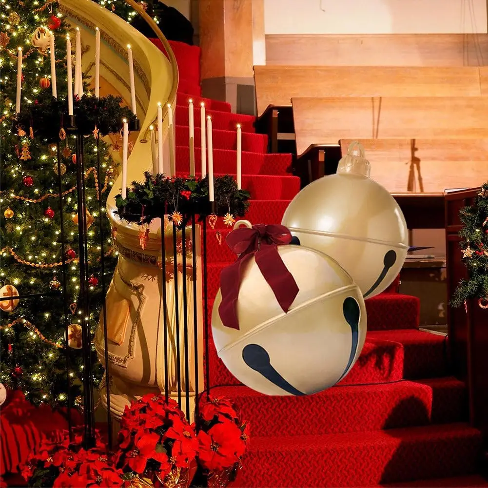 45/60cm Giant Jingle Bell Inflatable Ball Christmas Yard Decoration Balloon Pendant Outdoor Ornament for Garden Holiday Display