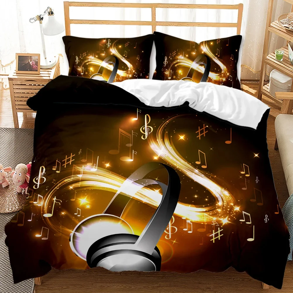 Headphones Duvet Cover Full Queen Size Music Theme Headphone Comforter Cover Musical Note Bedding Set for Youth Teens Room Decor