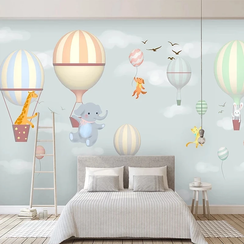 Custom Mural Wallpaper 3D Hot Air Balloon Elephant Bunny Hand-painted Cartoon Children's room Living room TV background bedroom