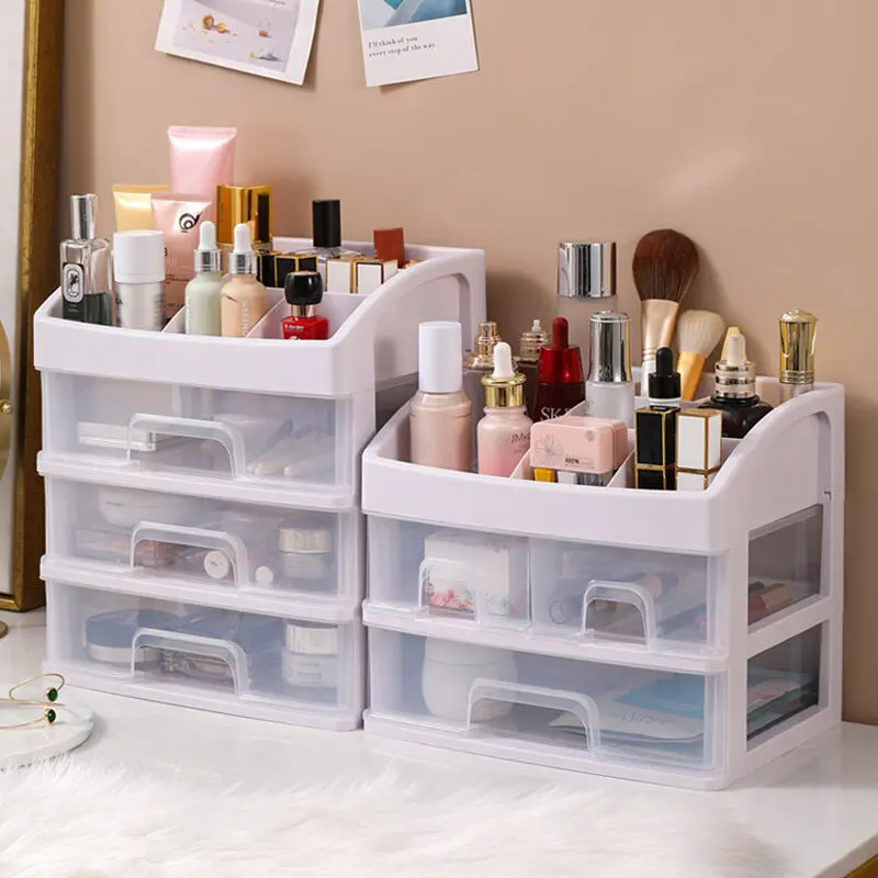 

Makeup Organizer Plastic Storage Box Stylish Display Case Countertop Cosmetics Drawer Shelf Jewelry Desktop Finishing Dresser