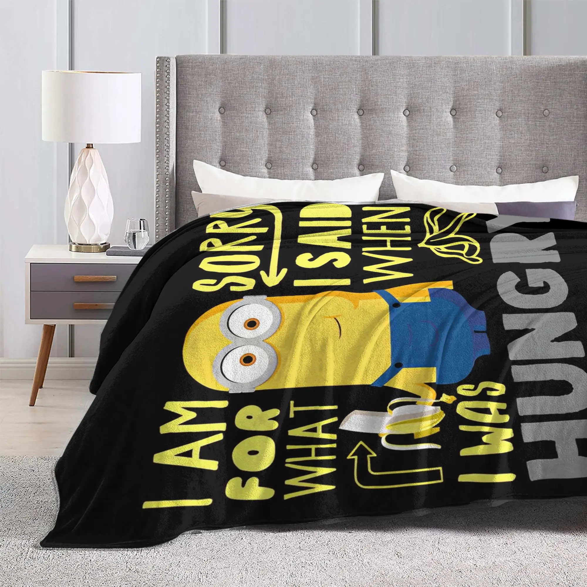 M-Minions كيفن آسف لما قلت جائع بطانية دافئة السفر أفخم رمي بطانية الجمالية الفانيلا المفرش أريكة غطاء سرير