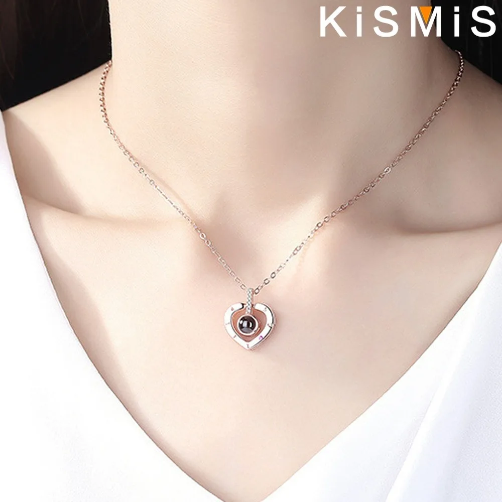 KISMIS 1pcs Love Memory Projection Necklace I Love You 100 Languages Pendant Necklace Accessories for Women Lover