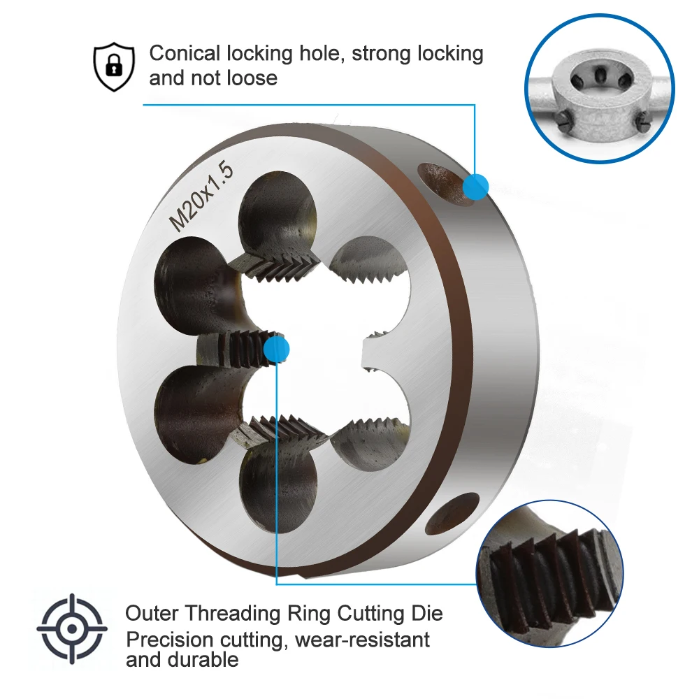 XCAN-Troquel de rosca para mano derecha, herramientas de roscado de Metal métrico, M2, M3, M4, M5, M7, M8, M9, M10, M12, M14, M15, M16, 1 ud.