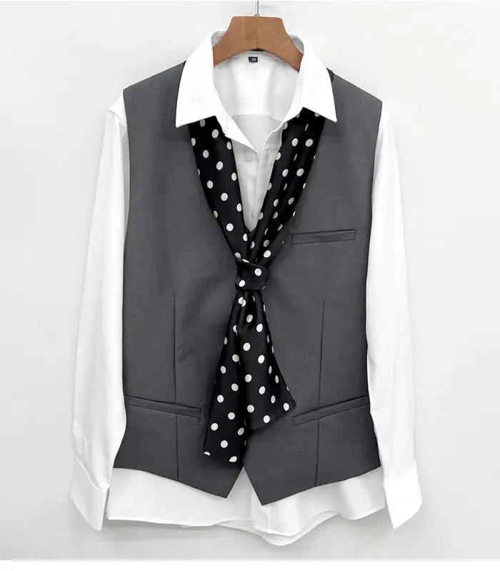Men's British Retro Black and White Polka Dot Business Casual Small Scarf Versatile Long Scarf Decorative Neck Scarf Wide Tie