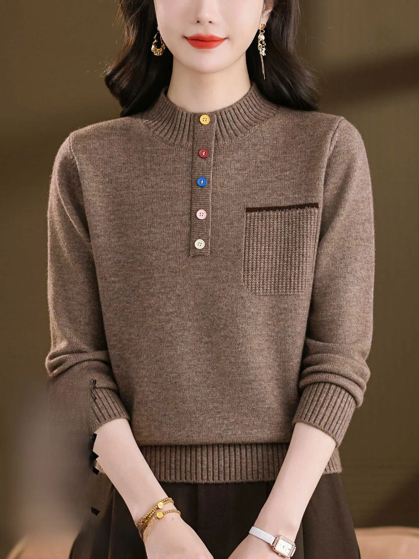 Suéter de Lã Tricotado sso e E para Mulheres, Gola Alta, Top Quente para Outono e Inverno, Nova Chegada, Estilo Cas...