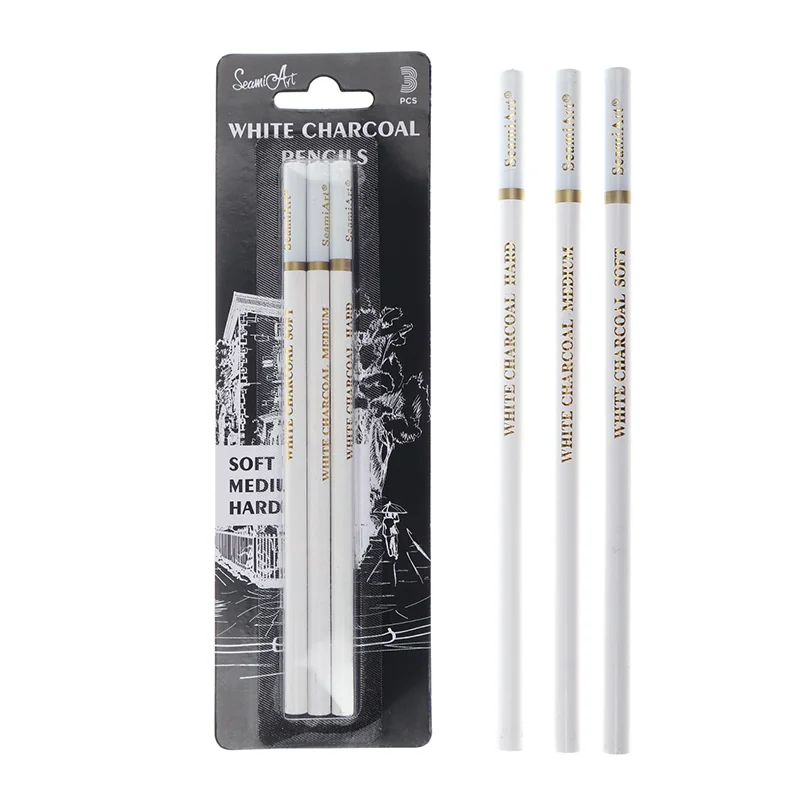 3Pcs สีขาว Sketch ดินสอถ่านสำหรับ Sketching ภาพวาดมาตรฐาน Highlight คาร์บอนปากกา Art Craft เครื่องมืออุปกรณ์