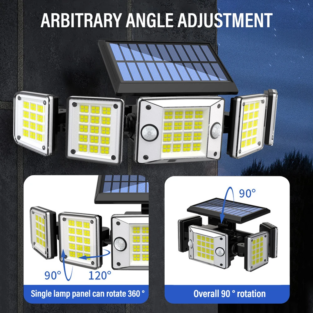 Imagem -05 - Luz Solar ao ar Livre com Sensor de Movimento 300 Led Luz de Parede Cabeças Rotativas Ip65 Impermeável Luz de Inundação para Garagem Pátio Jardim