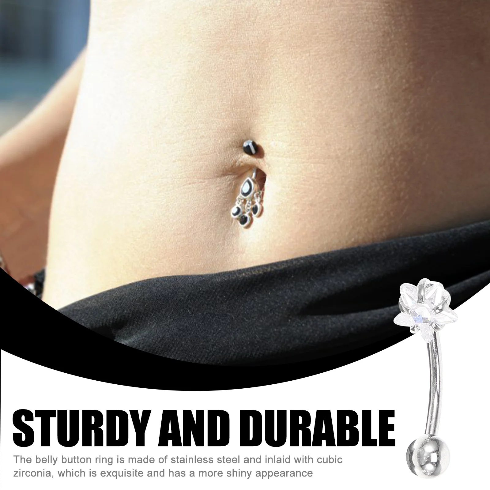 

3Pcs Belly Button Rings Cubic Zirconia Decor Navel Ring Set Women's Stainless Steel Dangle Belly Piercing Jewelry Sparkly