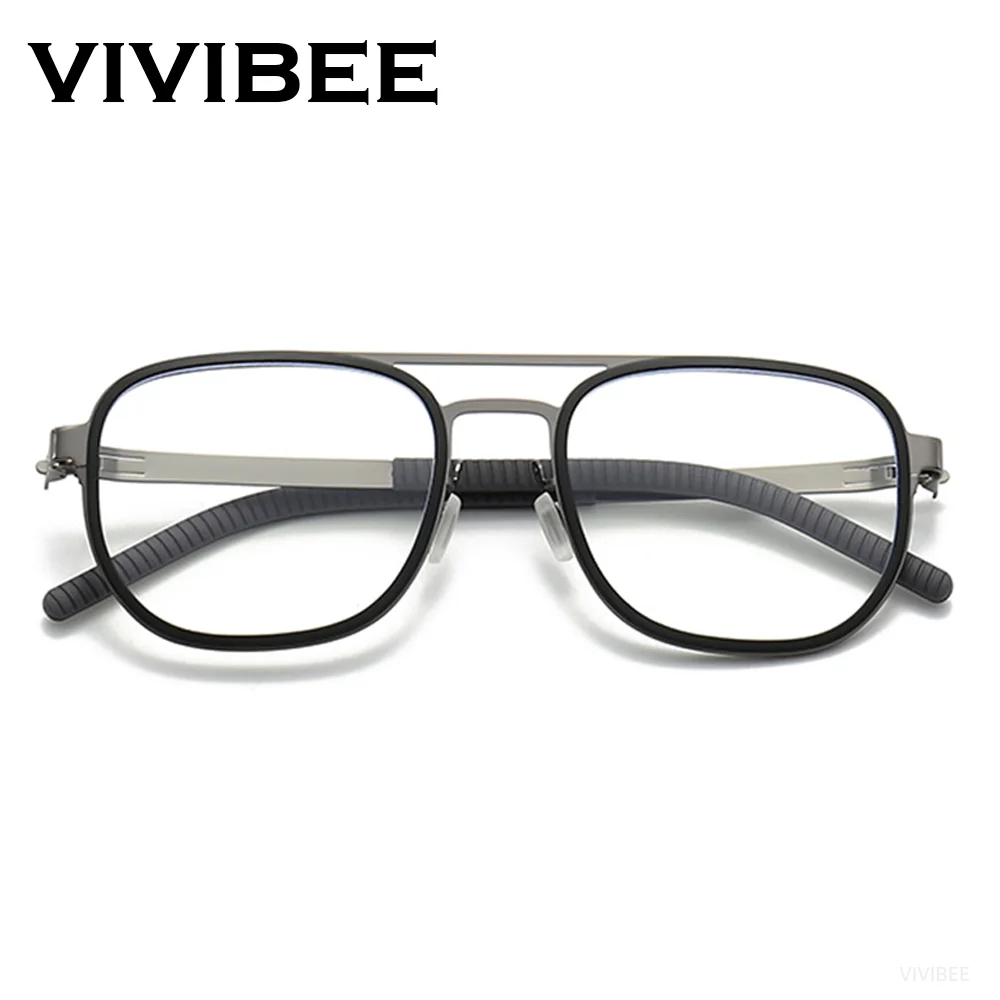 VIVIBEE Retro Blue Light Blocking Glasses Men Computer Titanium Alloy Pilot Anti Ray Eyeglasses Ultralight Frame Women Eyewear