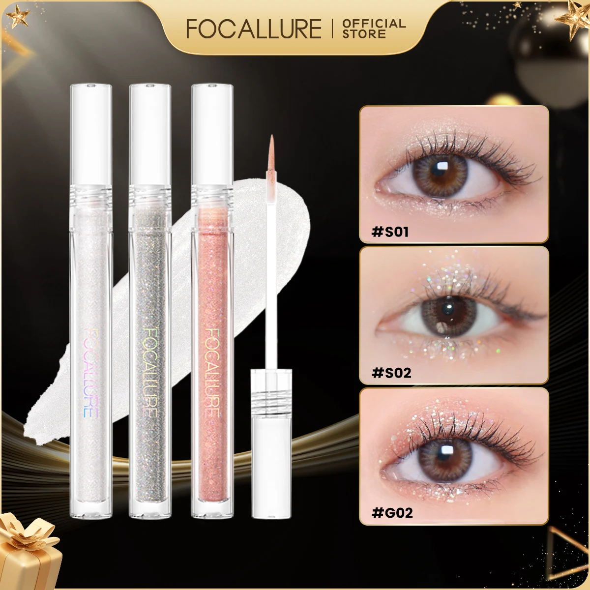 Focallure-Shiny Diamond Sombra líquida, impermeável, brilho, brilho, camaleão, alto pigmento, caneta delineador líquido, maquiagem cosméticos