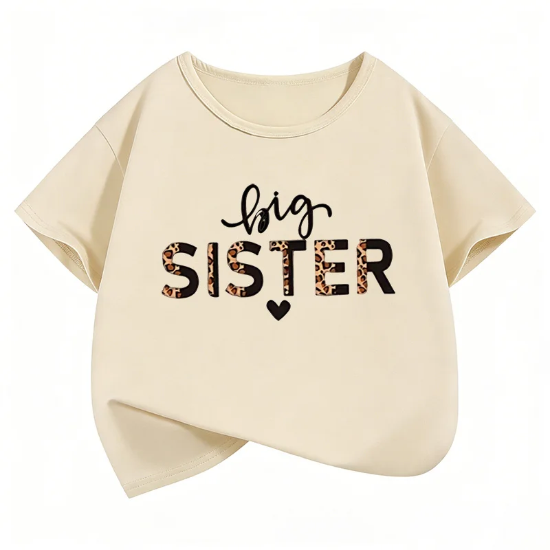 Fashion Big Sister Leopard Print T Shirts Short Sleeve Kids Children's T-shirt Girls Summer Spring Casual Top Tee Shirt - view 4