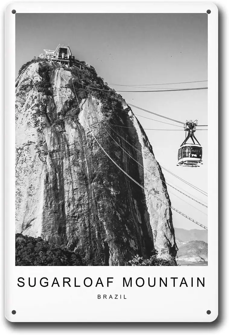 Metal Aluminum Signs Sugarloaf Mountain Rio De Janeiro Brazil Travel Black And White Minimalist Home Travel Mountain Wall Decor