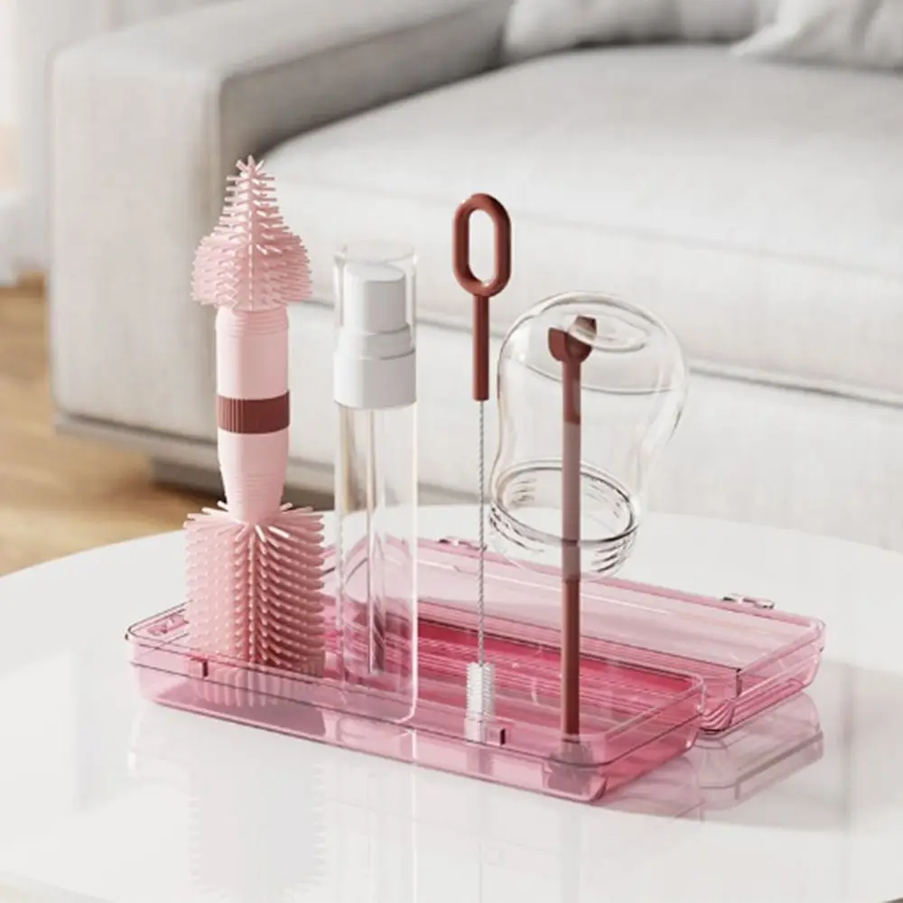 

Portable Bottle Cleaning Brush Set Travel Size Soft Bristles Milk Bottle Brush Kit Compact BPA-Free Bottle Brush Set