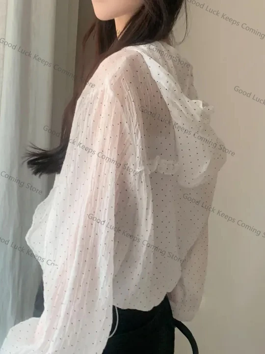 2025 elegante verano antienvejecimiento dobladillo de lunares Dstring sombrero fresco encaje aire acondicionado prendas de vestir exteriores largo Sve cremallera redonda Neline