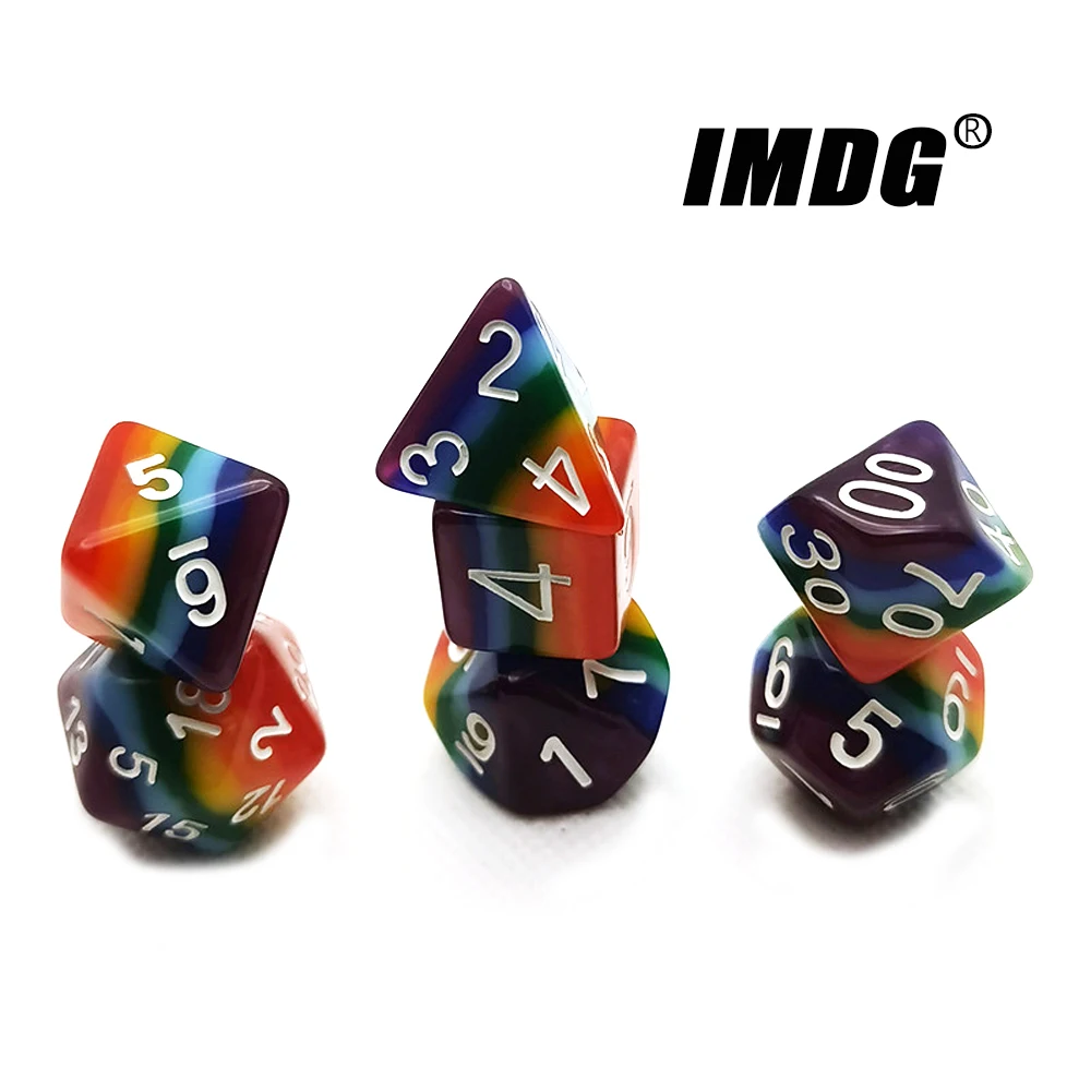 

IMDG 7pcs/set RPG Game Dice Colorful Multicolor Resin Polyhedron Cubes Solid 5-colors DND D4 D6 D8 D10 D12 D20