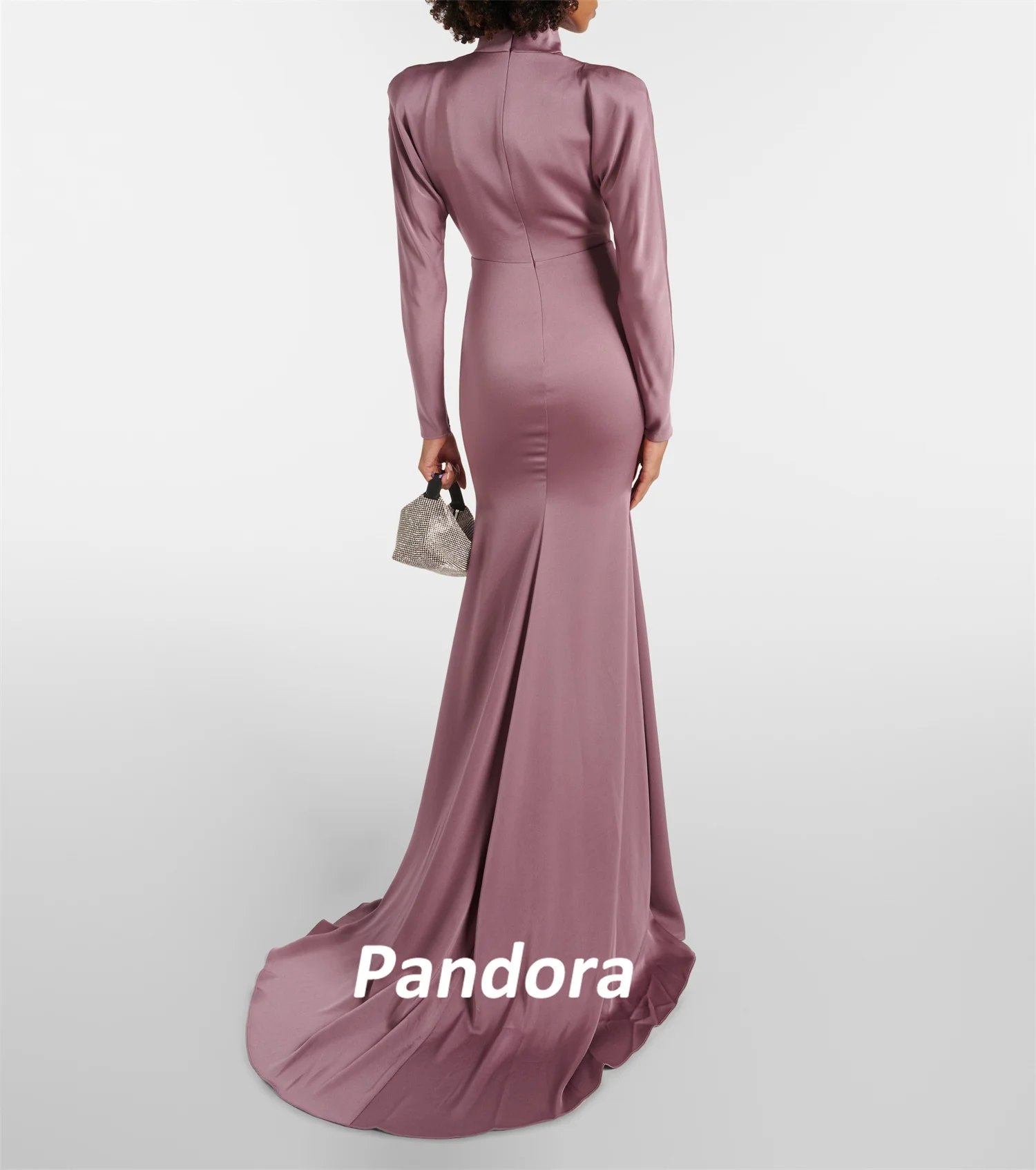 Pandora-vestido de fiesta largo hasta el suelo para mujer, prenda plisada de manga larga con cuello alto de sirena, elegante, para verano, 2024