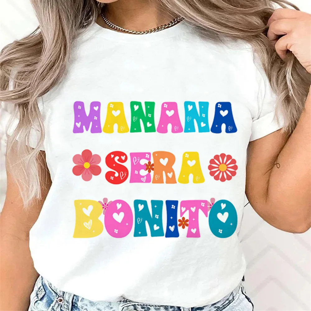 Camiseta de verano harajuku para mujer, ropa divertida de cómic, diseño de Tomorrow Sera Nice Karol g