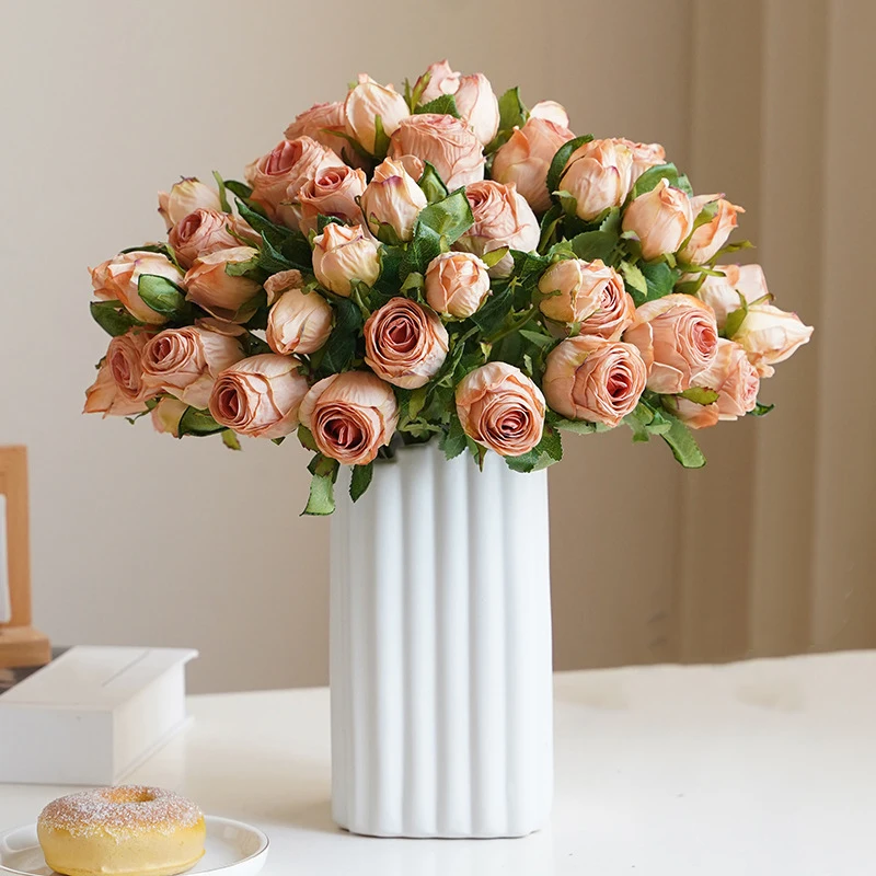 6pcs/Lot American Style Focal Edge Retro Rose Simulation Bouquet Artificial Flowers Living Room Dining Table Decorations