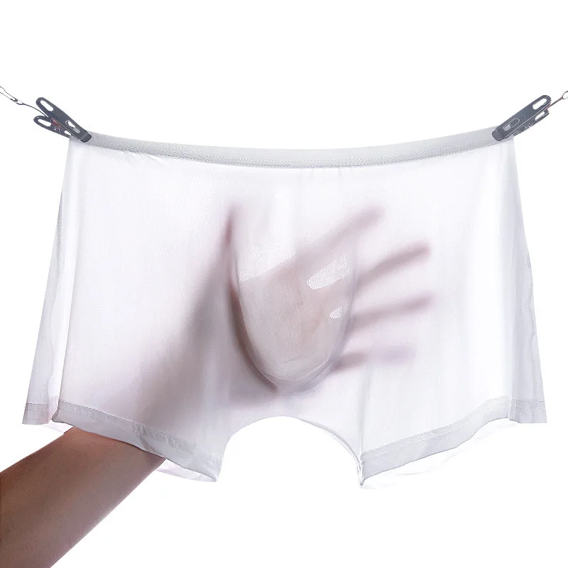 Ice Silk Underwear Men's Seamless Ultra-thin Transparent Boxer Pants Sexy One-piece Summer Breathable Youth Tide Boxers