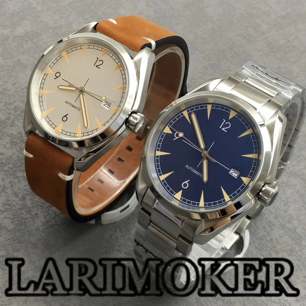 

LARIMOKER 40MM Black Blue Dial Men's Mechanical Watch Silver Shell Sapphire Glass Date NH35 Movement Waterproof Luminous Watch