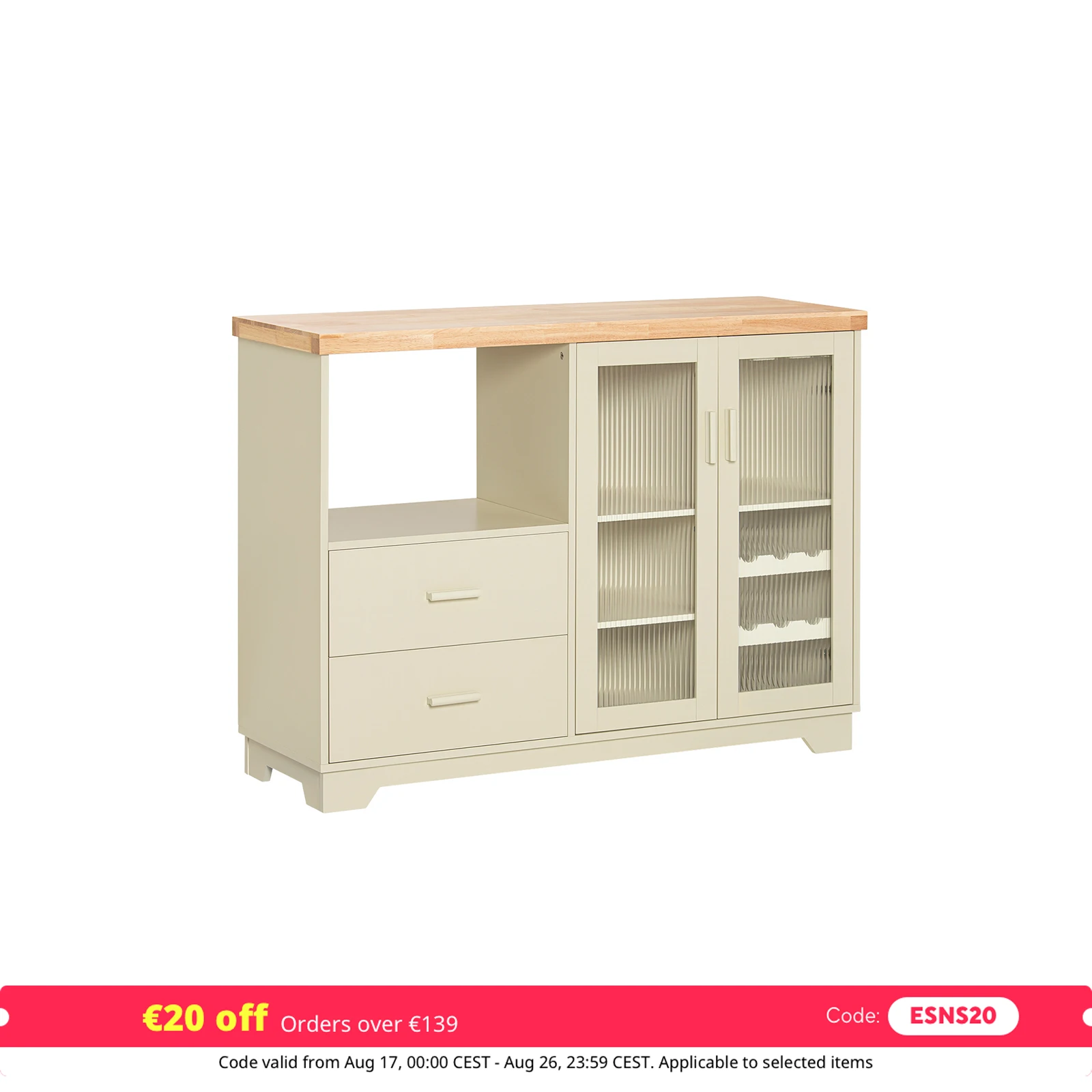 SoBuy FSB81 Buffet Sideboard mit 2 Glastüren Küchenschrank Kommode Schrank Flurschrank Beistellschrank Mikrowellenschrank