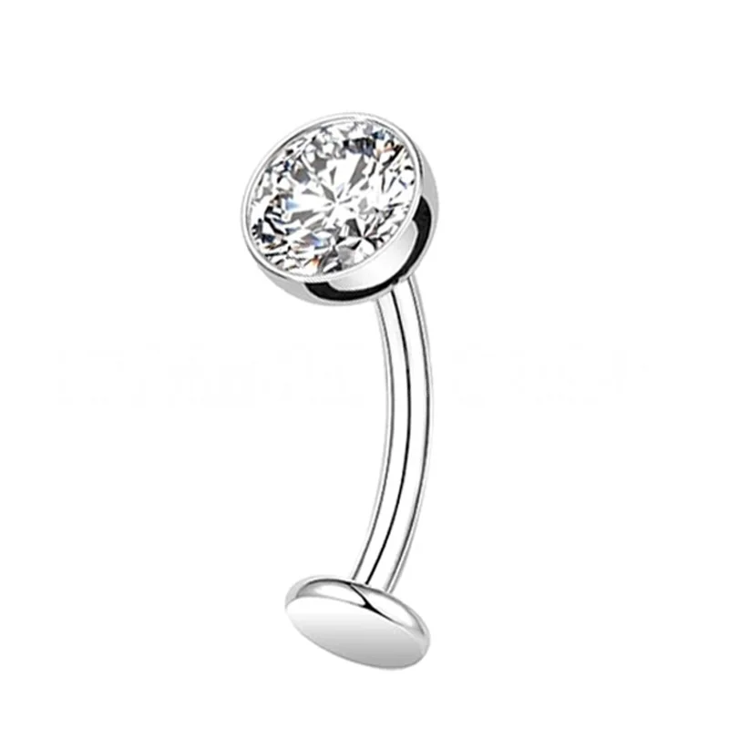 Women's 14G G23 Titanium Curved Belly Button Ring with White Zirconia