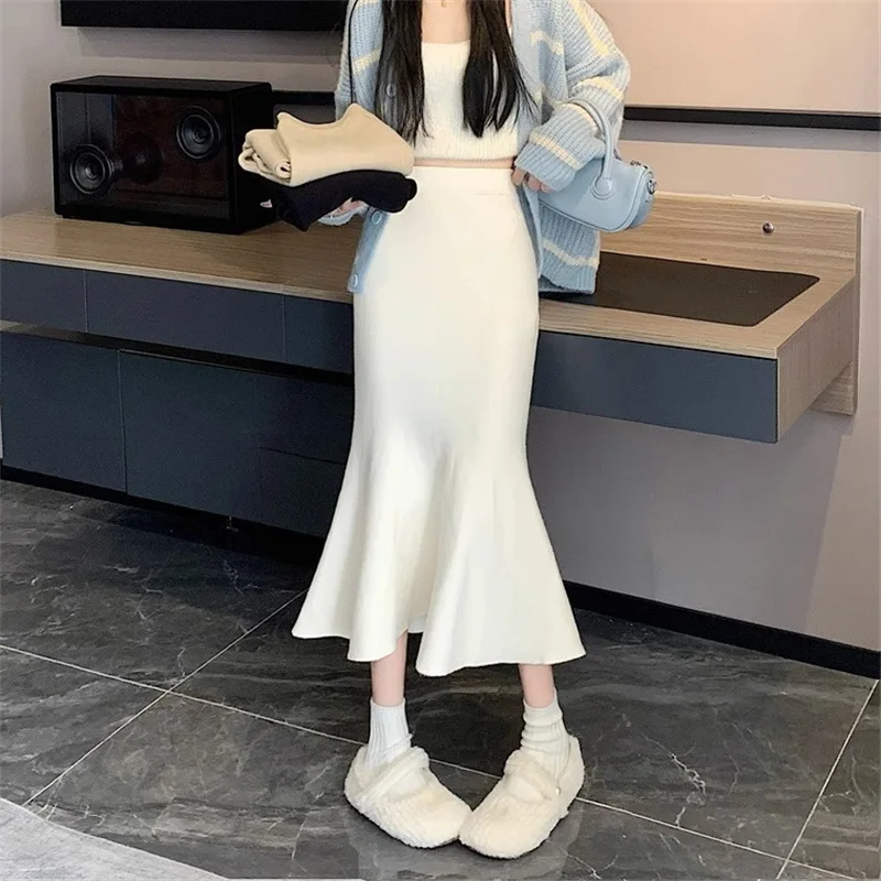 

Skirt Midi Skirt Slim Fishtail Dress 2023 New Autum and Winter Korean Fashion Clothing A-line Skirt