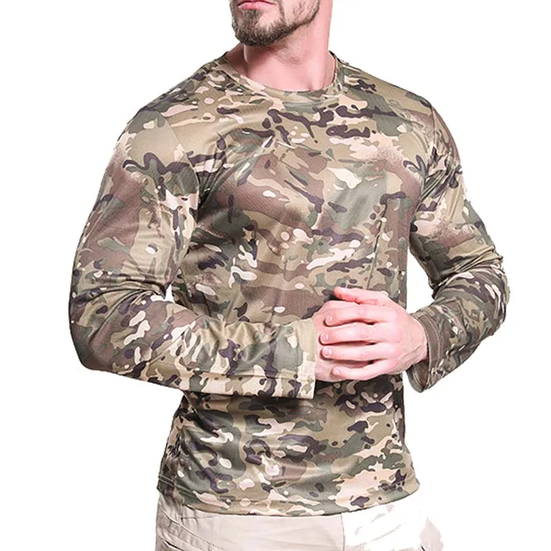 

Long-Sleeve T-Shirt Anti-Sweat Tactical Shirts Breathable Camo Under-Shirt Hunting Clothes Men Elasticity Sun-Protective Top