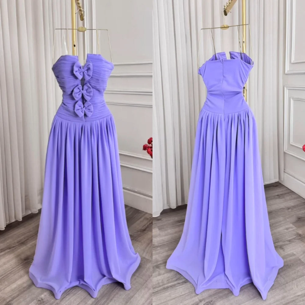 

Customized Chiffon Pleat Bow Strapless A-line Long Dresses Bespoke Occasion Prom Elegant Party Women's Evening Sizes Available