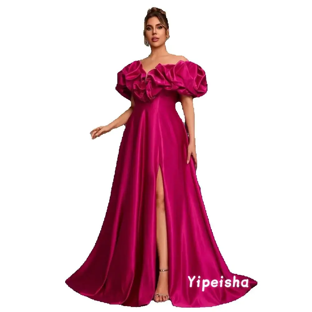 

Вечерние платья с боковыми разрезами из атласа, элегантные, с открытыми плечами, длинные, для вечеринок и выпускных, для женщин, роскошные, на заказ, больших размеров