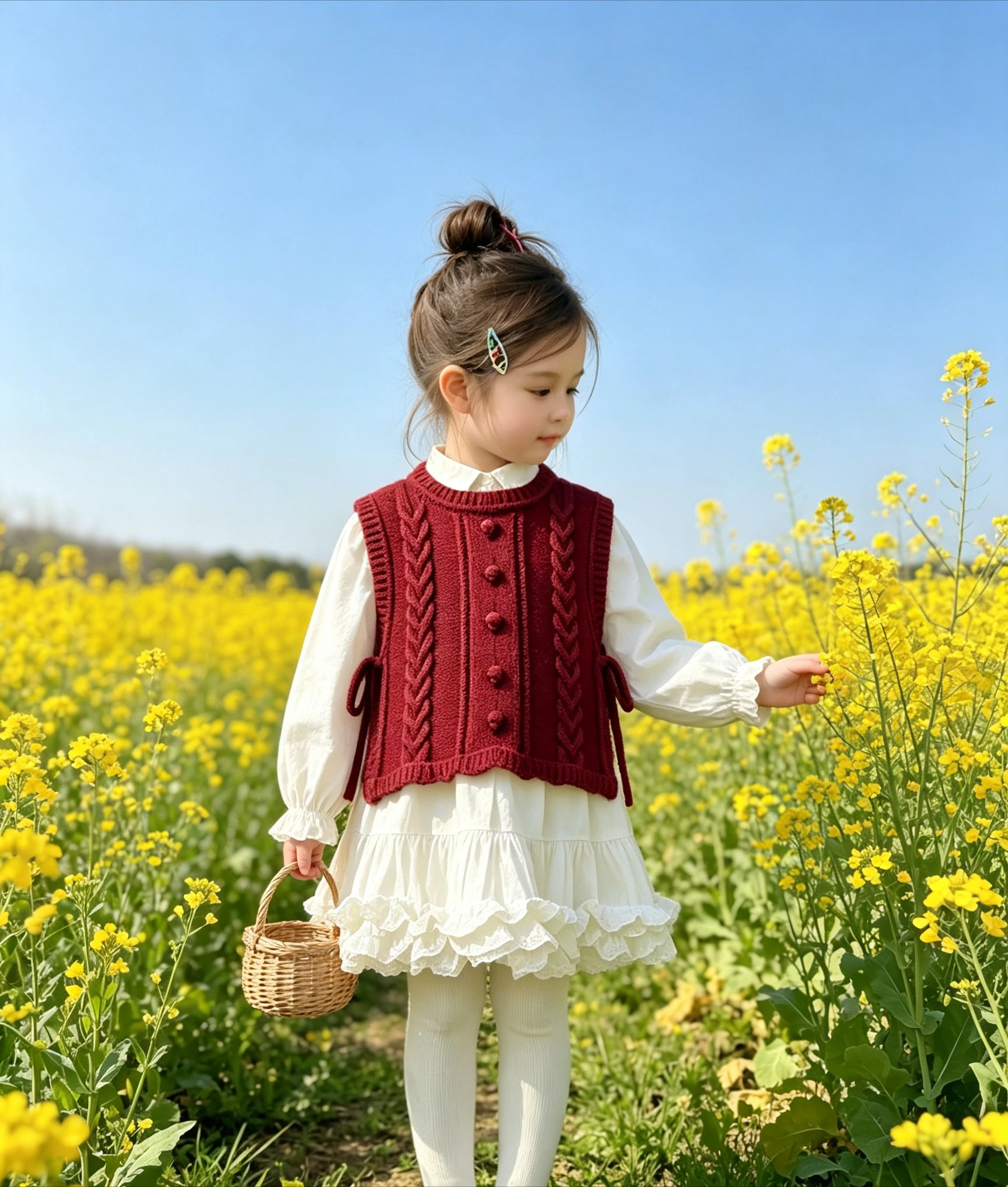 2026 Autumn Winter New Girls Woolen Vest Set Knitted Vest Dress Two Piece Set Cute Hook Ball Vest Paired with White Shirt Dress