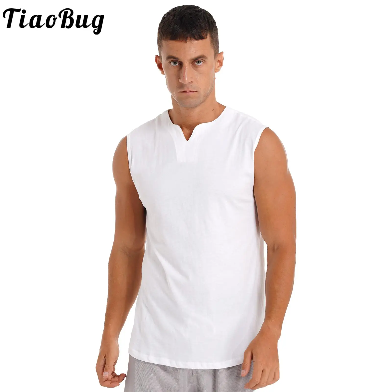 

Summer Men Cotton Breathable Soft Sport Vest Solid Color V Neck Sleeveless Stretchy Singlets Sport Top for Gym Fitness Jogging