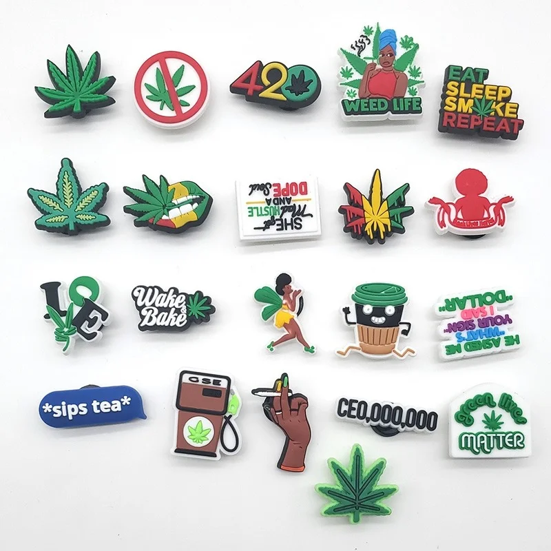 Shoe Charms Happy 420 PVC Maple Leaf Weed Life Garden Shoe Decoration Fit Croc Jibz Wristband Accessories Kid X-MAS Gift