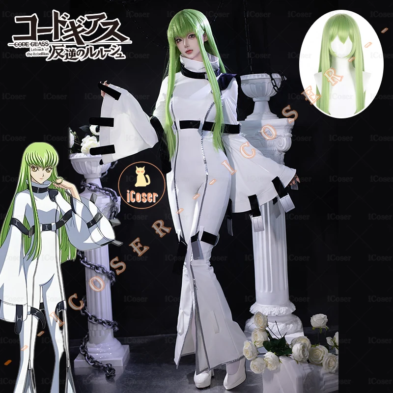 Anime Code Geass C.C. Cosplay Costume White Bodysuit Uniform Lelouch of The Rebellion Halloween Party Women Girls Props iCoser