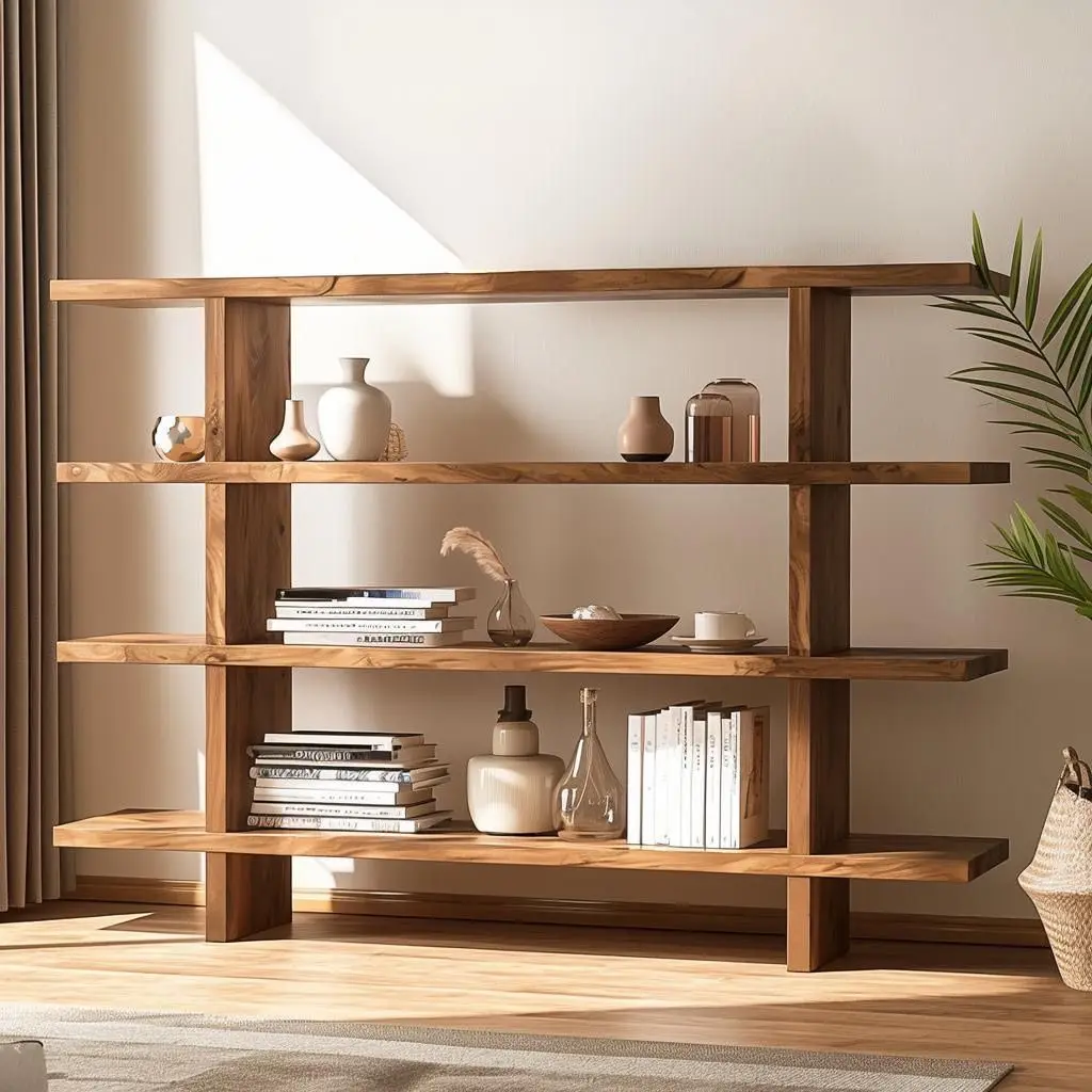 Solid wood multi-layer bookshelf, living room storage, home office display shelf