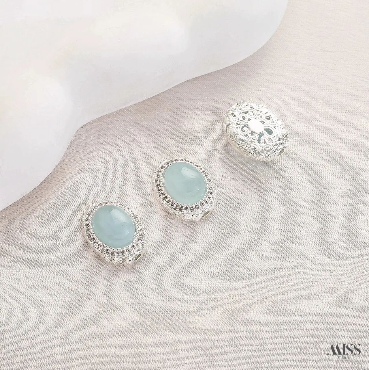 Thick Silver Plated Copper Inlaid Natural Aquamarine Amethyst, Spacer Beads Pendants DIY Jewelry Accessories