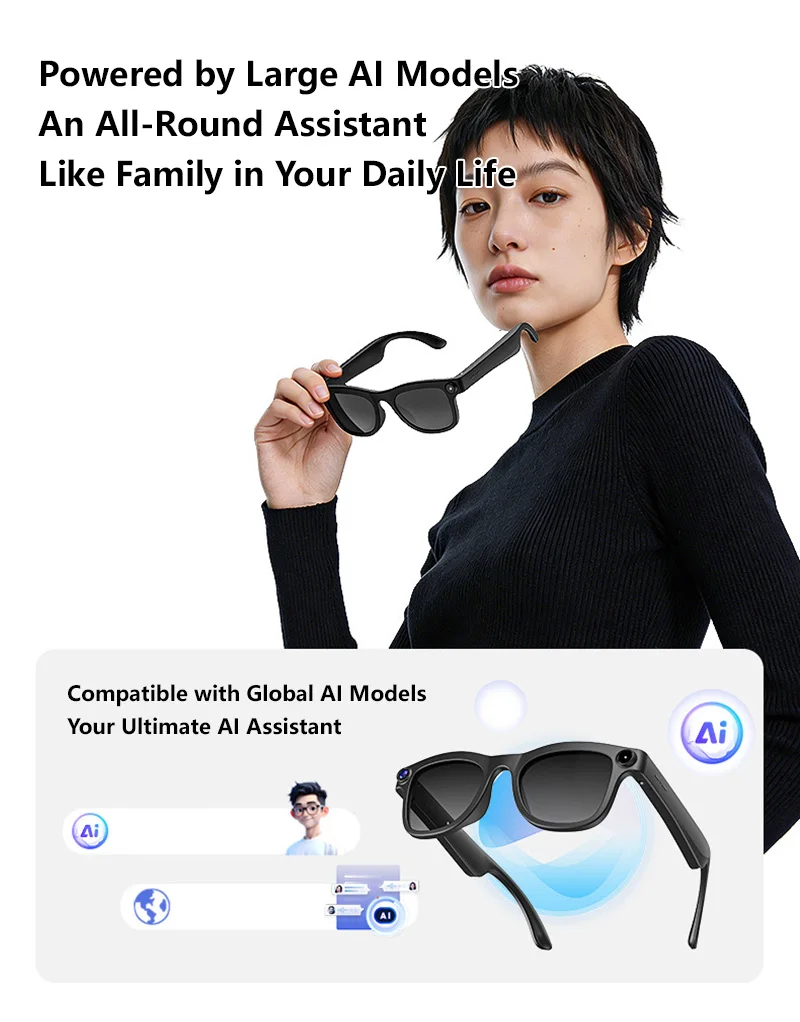 Lenovo Smart-Brille 800W 4K Kamera Musik-Sonnenbrille Kopfhörer Kabelloses Bluetooth-Headset Sprachübersetzungs-Sonnenbrille – Detail 2