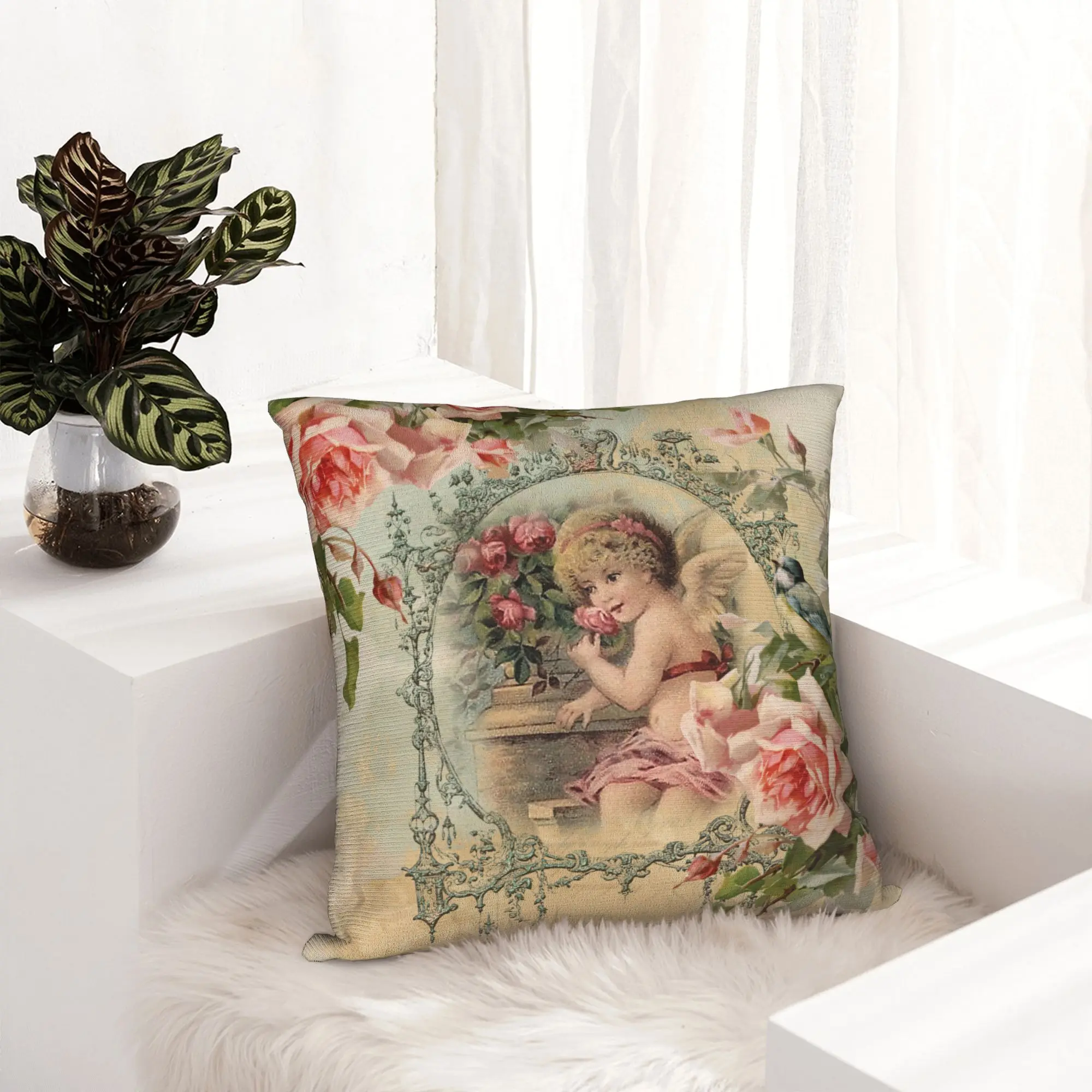 Victorian Angel Christmas Pillowcase Printed Polyester Cushion Cover Decor  Throw Pillow Case Cover Home Wholesale 40X40cm
