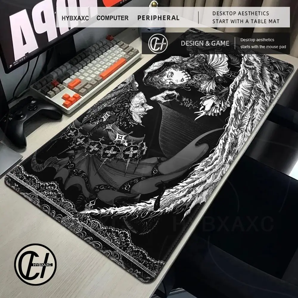 HYBXAXC Gothic Retro Black Girl Desk Aesthetic Art Mat Mousepad 90x40 Rubber Mat Carpet Table Pads HD Pc Mats Office Accessories