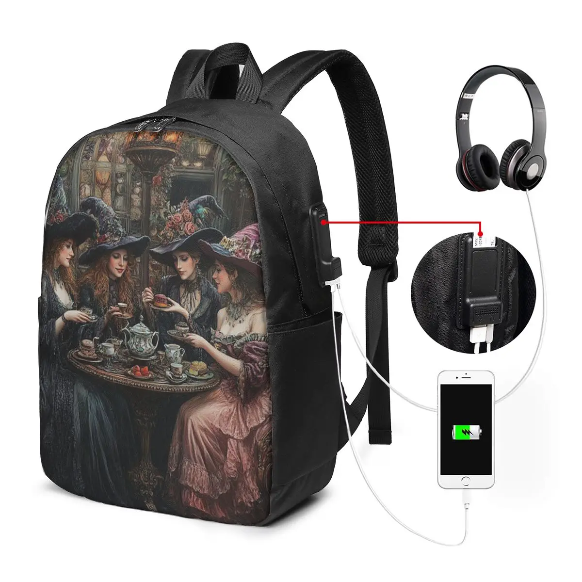 Wizards Witch Potion Design Backpack Travel Notebook Bag Computer College Student School Bag Laptop Shoulder Bags for Men Women