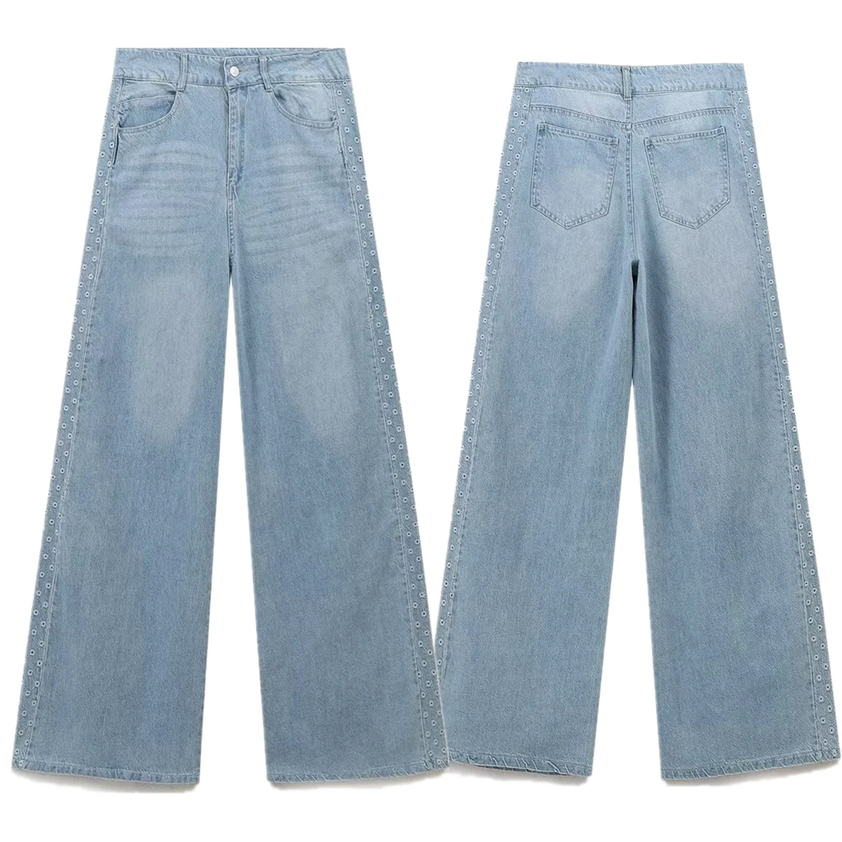 

Maxdutti 2025 Summer Denim Pants Minimalist Women's Retro Jeans Light Blue Embroidered Loose Casual Mom Jeans Women