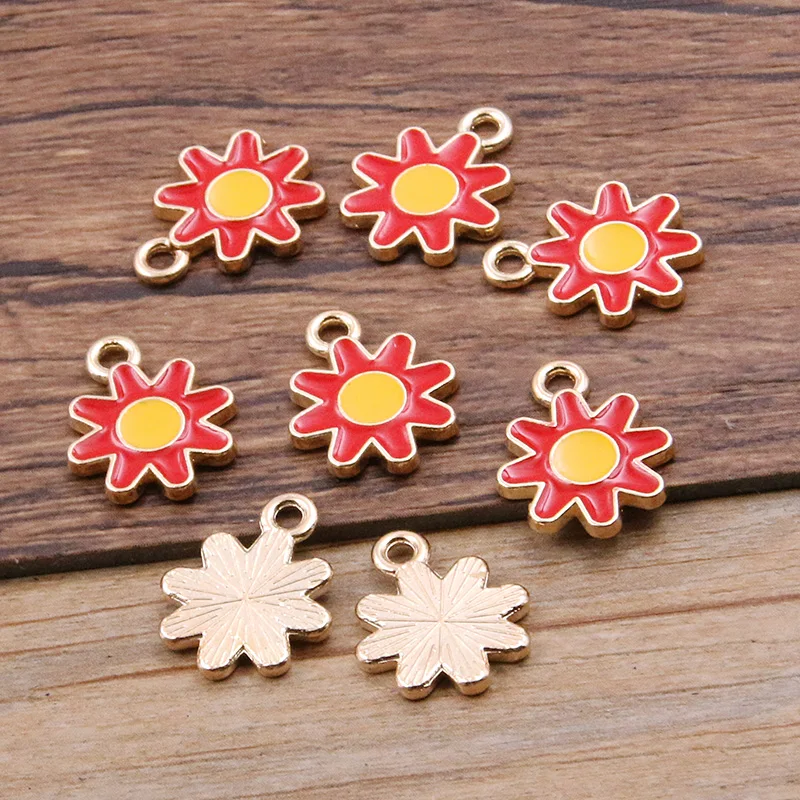 20Pcs 13*16mm 6 Color New Alloy Metal Drop Oil Flowers Charms Steampunk Gear Pendant For DIY Bracelet Necklace Jewelry Making