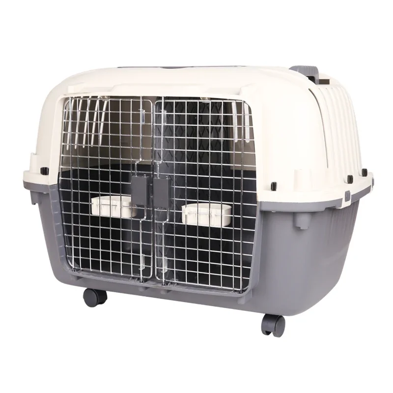 Manufacturer Wholesale Durable Travel Pet Air Transport Cage Large Dog Cage with Wheels Square Double Door Dog Crate for Sale