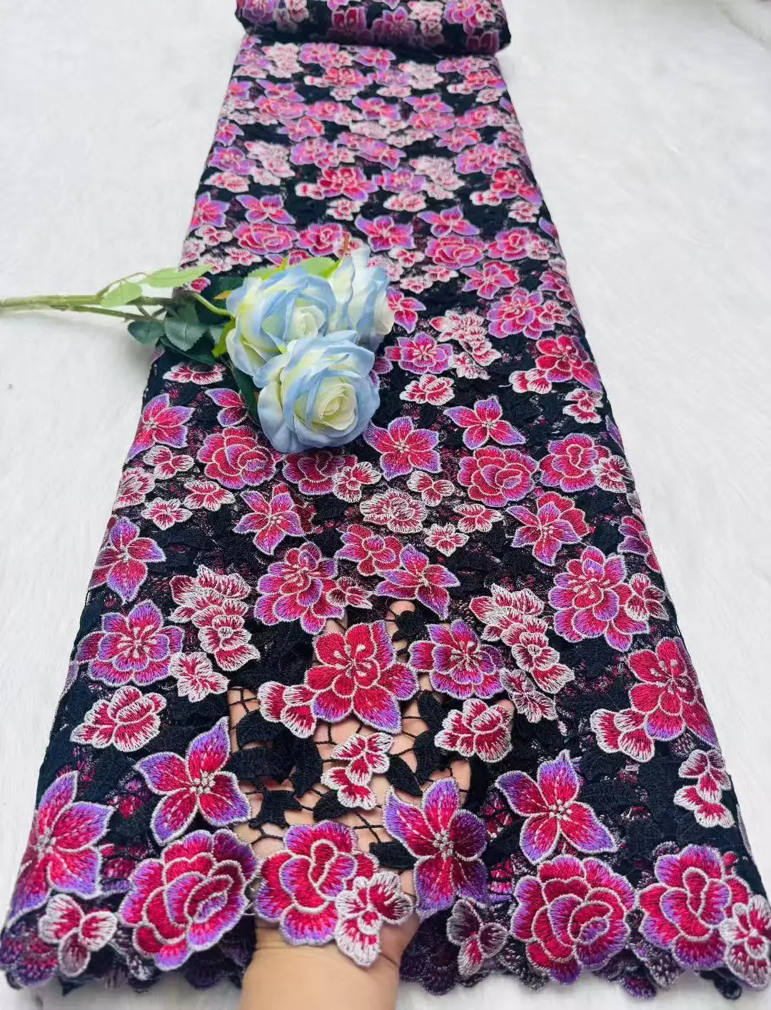 

New Multicolore Flower Embroidered Water Soluble Lace Fabric African Guipure Cord Lace Fabric Sewing Nigerian Women Dress 5Yards