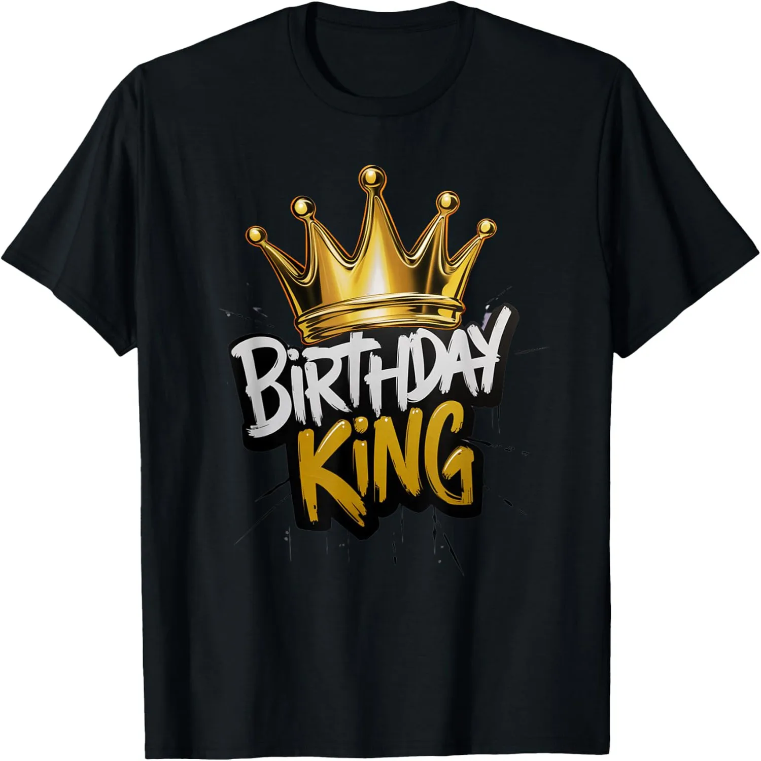 Birthday King with Crown Funny Birthday Party T-Shirt graphic tee, unisex, 100% cotton,