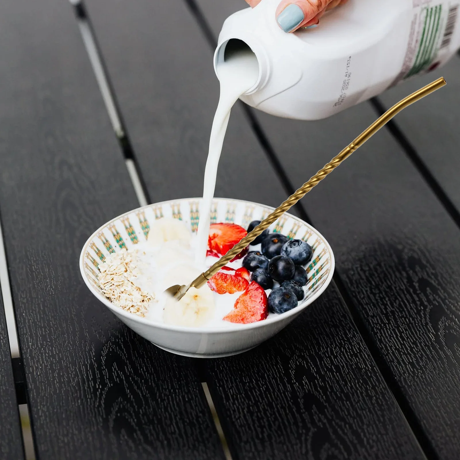 

1 set 1 Set Stainless Steel Straw Spoon Reusable Drinking Straw For Milk Tea Round Mouth Home Bar Accessories