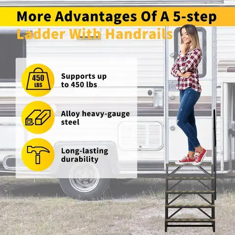 आर.वी. सीढ़ियाँ 5 कदम, हैंडरेल के साथ मोबाइल होम सीढ़ियाँ, नॉन-स्किड टेप के साथ हॉट टब सीढ़ियाँ, स्पा पूल, कैंपर के लिए आउटडोर सीढ़ियाँ 10 best sales सीढ़ियाँ - №3