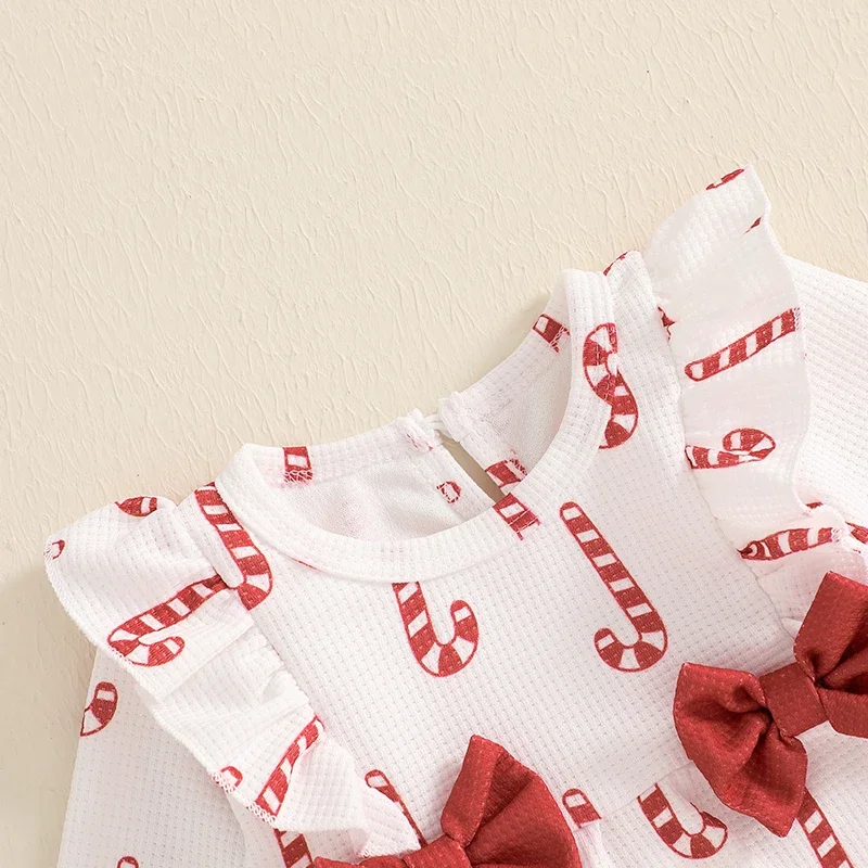 VISgogo Newborn Baby Girls Christmas Jumpsuit Long Sleeve Candy Cane/Christmas Tree Print Rompers Baby Fall Clothes