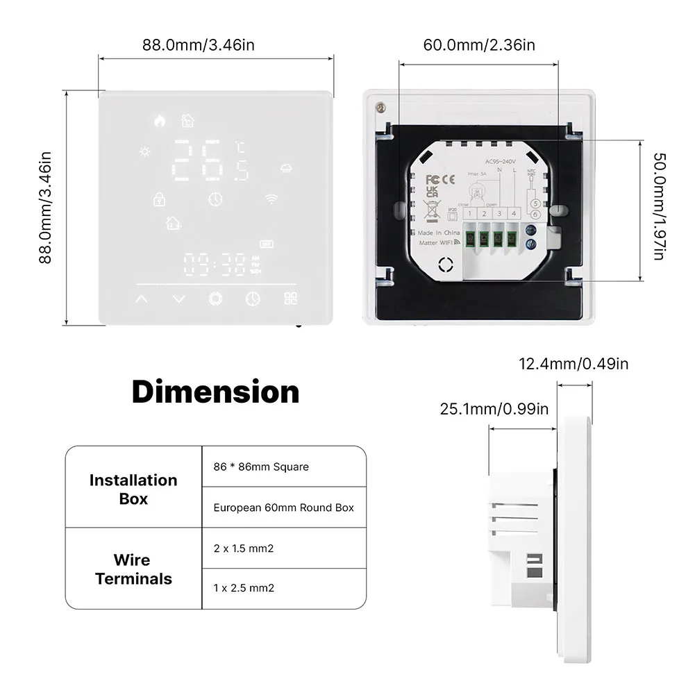 

Home Heating Control 88*88MM Remote Temperature Control Adjustable Temperature Range Centralized Device Management