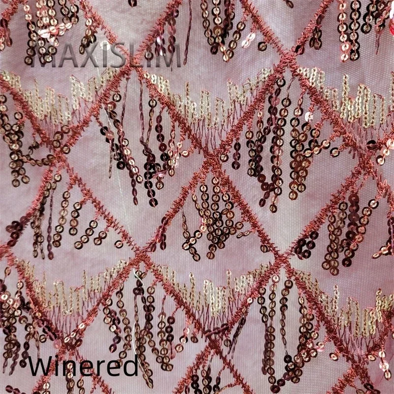 New 3+5MM Tassel Diamond Sequin Embroidered Lace Fabric16 Tassels for Important Occasion of Clothing Bag Decoration Wide:125CM